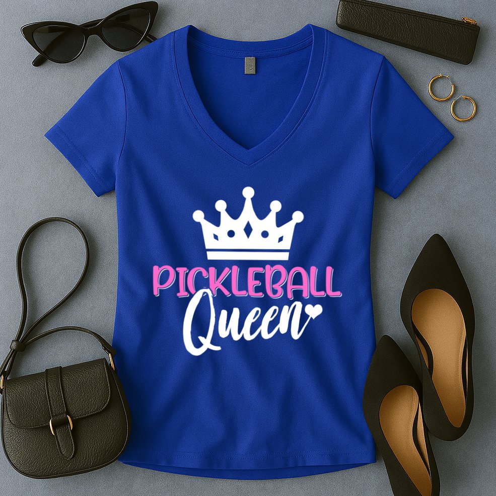 Funny Pickleball Queen Graphic Pickleball Player Gift Women's V-Neck T-Shirt