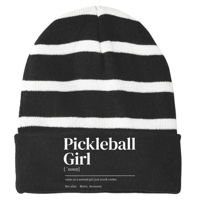 Funny Pickleball Quote Definition Striped Beanie with Solid Band