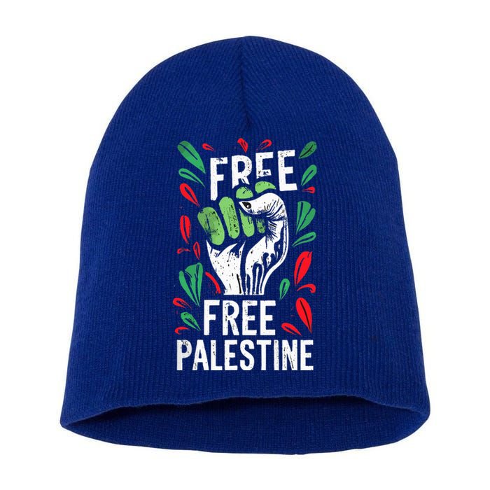 free palestine quote a raise hand design a Save Gaza vintage Short Acrylic Beanie