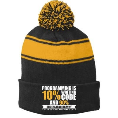 Funny Programming Quote Gift Programmer Software Developer Stripe Pom Pom Beanie