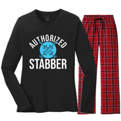 Funny Phlebotomist Quote Gift Authorized Stabber Graduate Women's Long Sleeve Flannel Pajama Set 