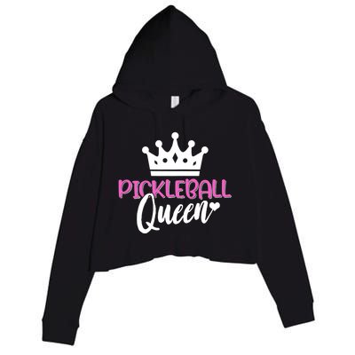 Funny Pickleball Queen Graphic For Wo Pickleball Player Crop Fleece Hoodie