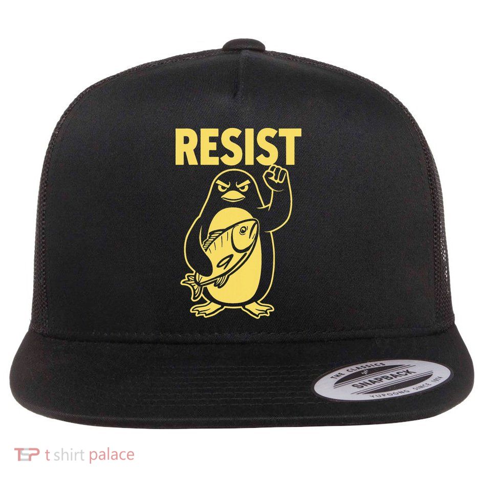 Funny Penguin Resist Penguins Protest Against Tariffs Flat Bill Trucker Hat