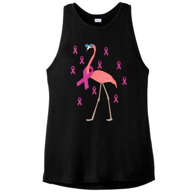 Flamingo Pink Ribbon Breast Cancer Awareness Survivor Ladies PosiCharge Tri-Blend Wicking Tank