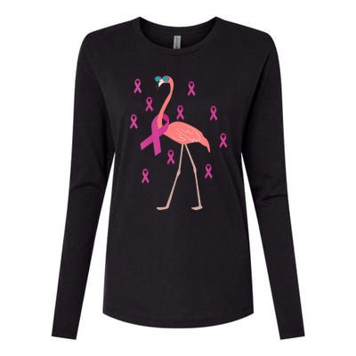 Flamingo Pink Ribbon Breast Cancer Awareness Survivor Womens Cotton Relaxed Long Sleeve T-Shirt