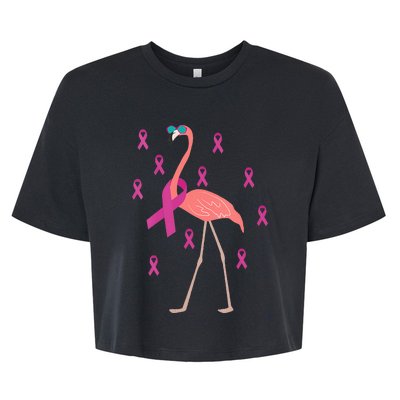 Flamingo Pink Ribbon Breast Cancer Awareness Survivor Bella+Canvas Jersey Crop Tee