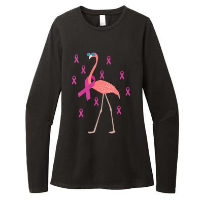 Flamingo Pink Ribbon Breast Cancer Awareness Survivor Womens CVC Long Sleeve Shirt