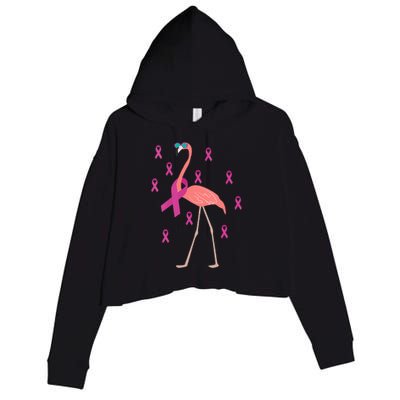 Flamingo Pink Ribbon Breast Cancer Awareness Survivor Crop Fleece Hoodie