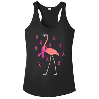 Flamingo Pink Ribbon Breast Cancer Awareness Survivor Ladies PosiCharge Competitor Racerback Tank