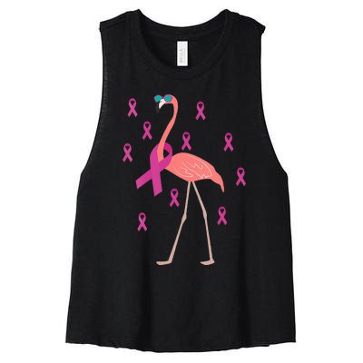 Flamingo Pink Ribbon Breast Cancer Awareness Survivor Women's Racerback Cropped Tank