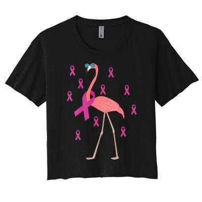 Flamingo Pink Ribbon Breast Cancer Awareness Survivor Women's Crop Top Tee