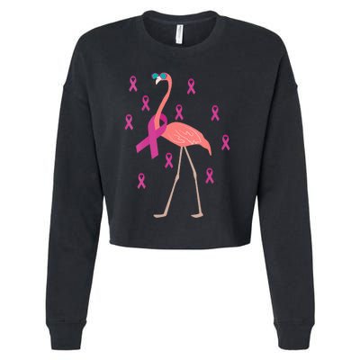 Flamingo Pink Ribbon Breast Cancer Awareness Survivor Cropped Pullover Crew