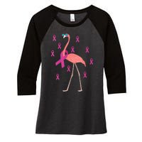 Flamingo Pink Ribbon Breast Cancer Awareness Survivor Women's Tri-Blend 3/4-Sleeve Raglan Shirt