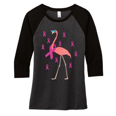 Flamingo Pink Ribbon Breast Cancer Awareness Survivor Women's Tri-Blend 3/4-Sleeve Raglan Shirt