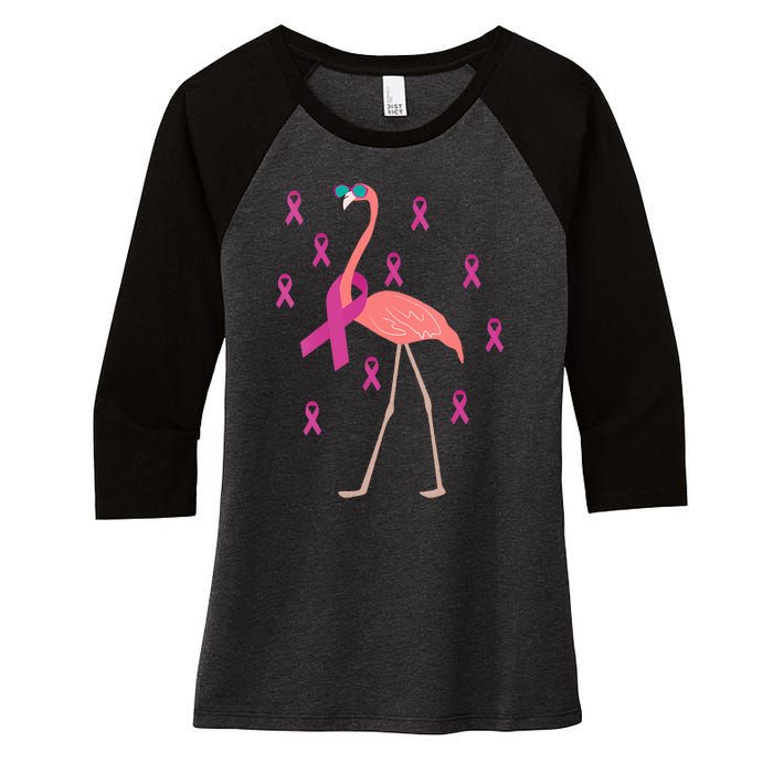 Flamingo Pink Ribbon Breast Cancer Awareness Survivor Women's Tri-Blend 3/4-Sleeve Raglan Shirt