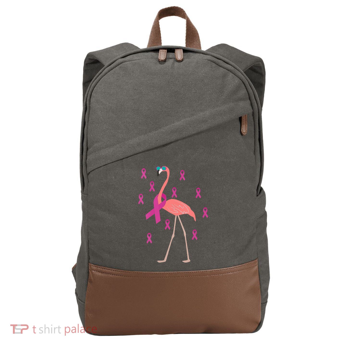 Flamingo Pink Ribbon Breast Cancer Awareness Survivor Cotton Canvas Backpack