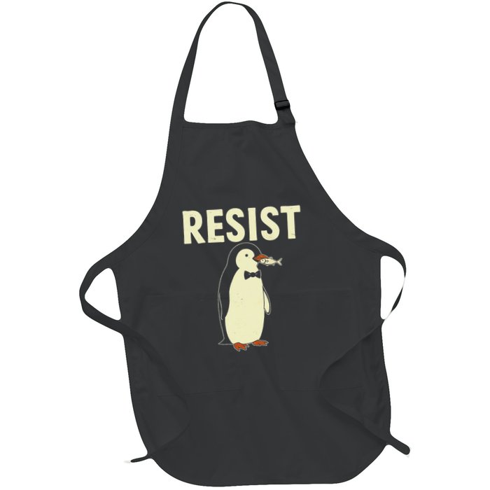Funny Penguin Resist Penguins Protest Against Tariffs Full-Length Apron With Pockets