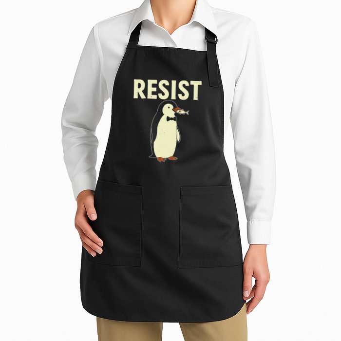 Funny Penguin Resist Penguins Protest Against Tariffs Full-Length Apron With Pockets