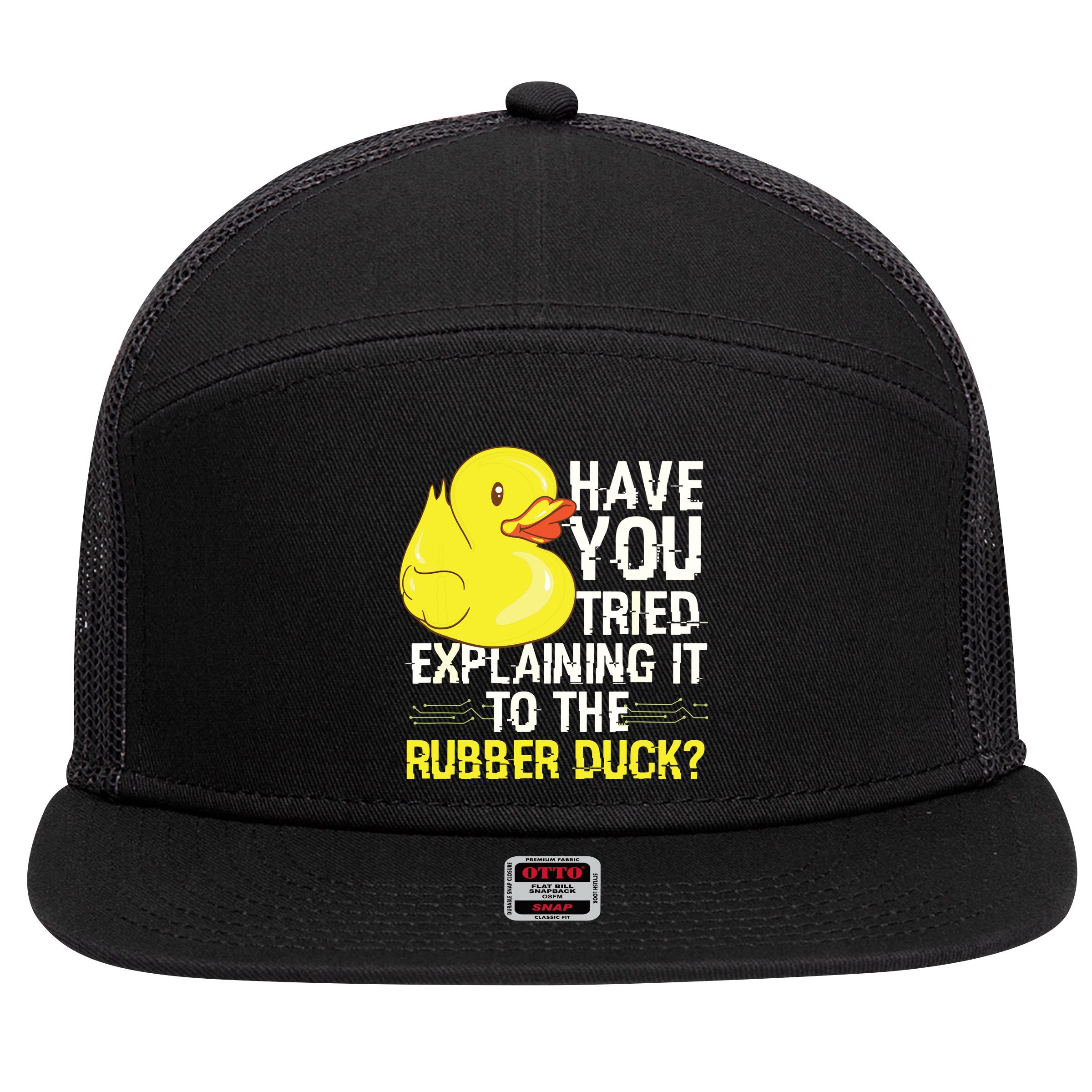 Funny Programmer Rubber Duck Debugging 7 Panel Mesh Trucker Snapback Hat