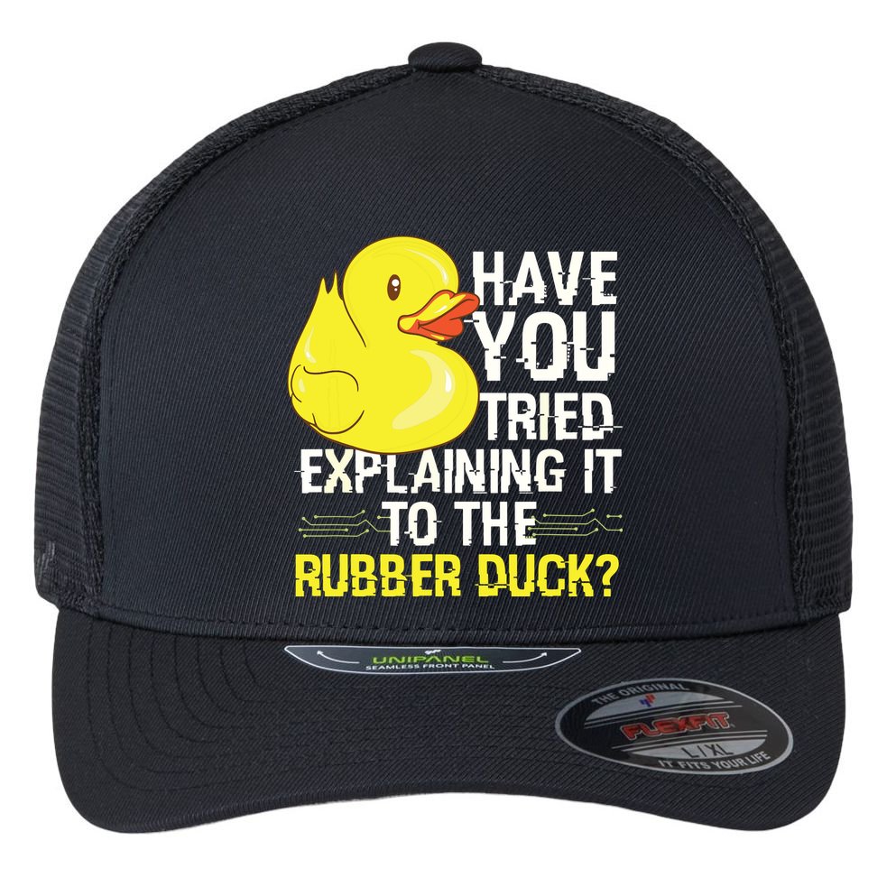 Funny Programmer Rubber Duck Debugging Flexfit Unipanel Trucker Cap