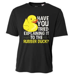 Funny Programmer Rubber Duck Debugging Cooling Performance Crew T-Shirt