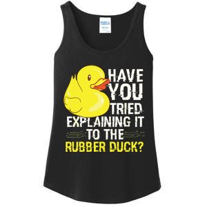 Funny Programmer Rubber Duck Debugging Ladies Essential Tank