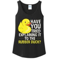 Funny Programmer Rubber Duck Debugging Ladies Essential Tank