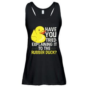 Funny Programmer Rubber Duck Debugging Ladies Essential Flowy Tank