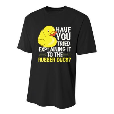 Funny Programmer Rubber Duck Debugging Youth Performance Sprint T-Shirt