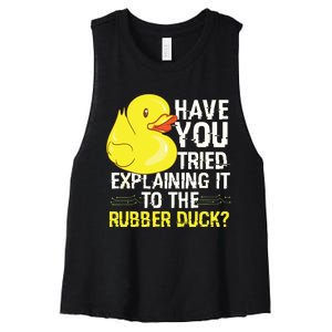 Funny Programmer Rubber Duck Debugging Women's Racerback Cropped Tank