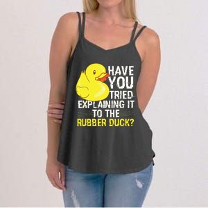 Funny Programmer Rubber Duck Debugging Women's Strappy Tank