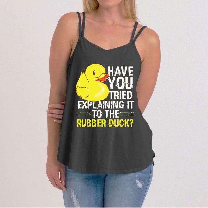 Funny Programmer Rubber Duck Debugging Women's Strappy Tank