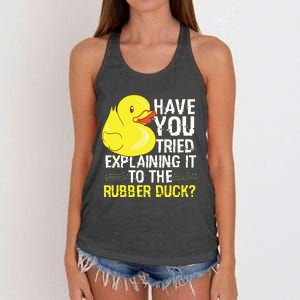 Funny Programmer Rubber Duck Debugging Women's Knotted Racerback Tank