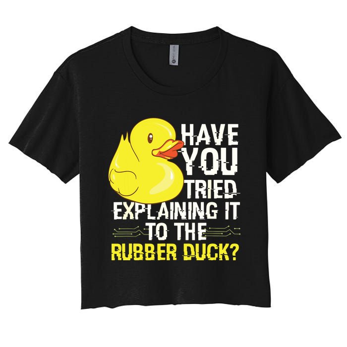 Funny Programmer Rubber Duck Debugging Women's Crop Top Tee