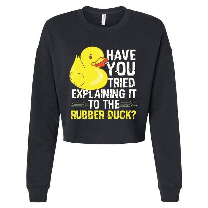 Funny Programmer Rubber Duck Debugging Cropped Pullover Crew