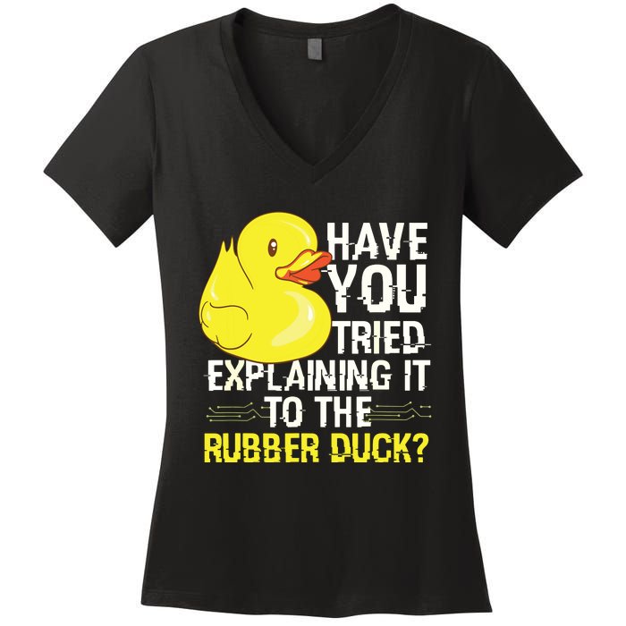 Funny Programmer Rubber Duck Debugging Women's V-Neck T-Shirt