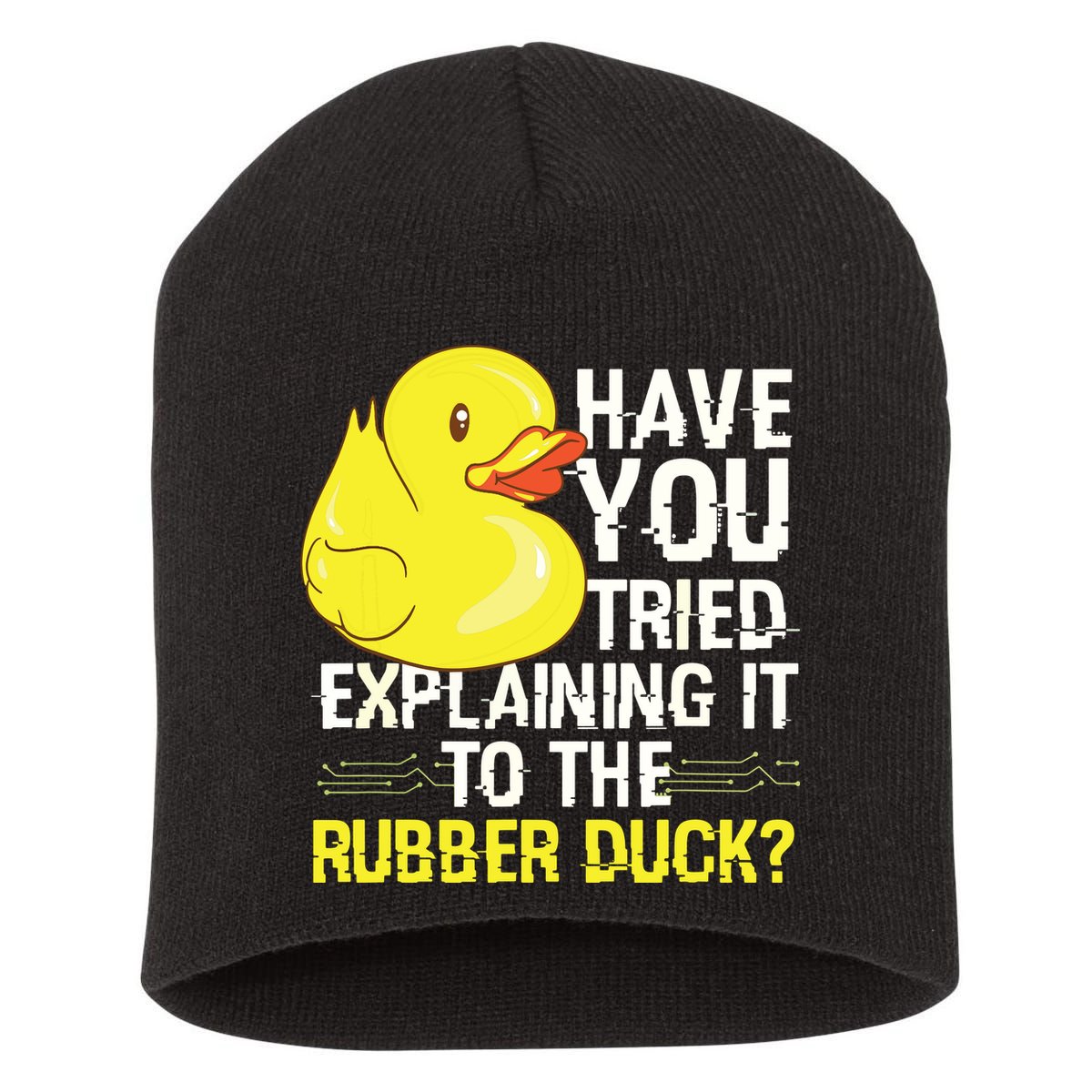 Funny Programmer Rubber Duck Debugging Short Acrylic Beanie