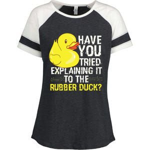 Funny Programmer Rubber Duck Debugging Enza Ladies Jersey Colorblock Tee