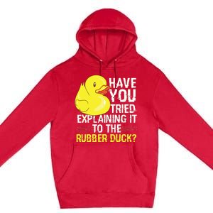 Funny Programmer Rubber Duck Debugging Premium Pullover Hoodie