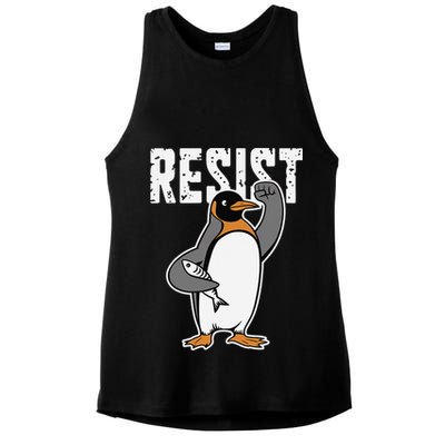Funny Penguin Resist Penguins Protest Against Tariffs Ladies PosiCharge Tri-Blend Wicking Tank