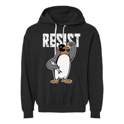 Funny Penguin Resist Penguins Protest Against Tariffs Garment-Dyed Fleece Hoodie