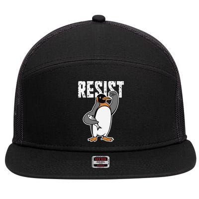 Funny Penguin Resist Penguins Protest Against Tariffs 7 Panel Mesh Trucker Snapback Hat
