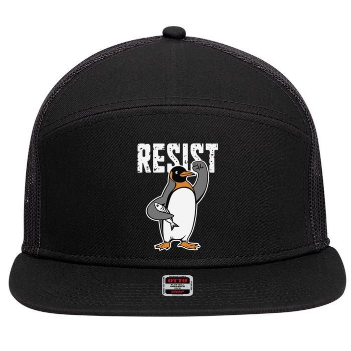 Funny Penguin Resist Penguins Protest Against Tariffs 7 Panel Mesh Trucker Snapback Hat