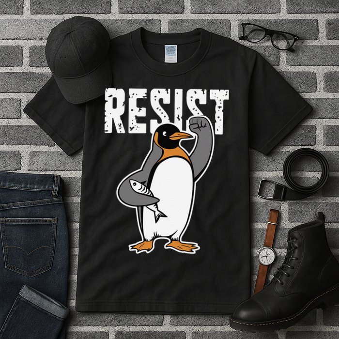 Funny Penguin Resist Penguins Protest Against Tariffs Tall T-Shirt