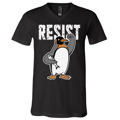 Funny Penguin Resist Penguins Protest Against Tariffs V-Neck T-Shirt