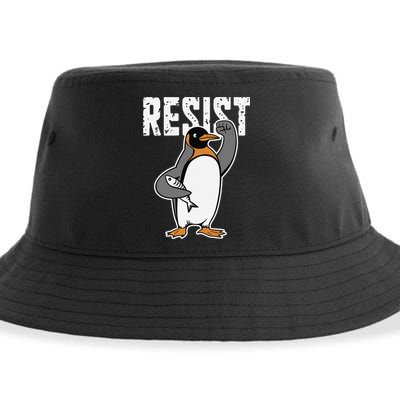 Funny Penguin Resist Penguins Protest Against Tariffs Sustainable Bucket Hat