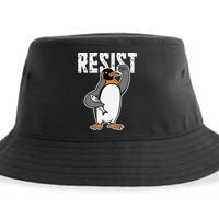 Funny Penguin Resist Penguins Protest Against Tariffs Sustainable Bucket Hat