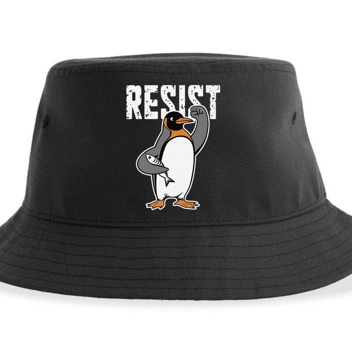 Funny Penguin Resist Penguins Protest Against Tariffs Sustainable Bucket Hat