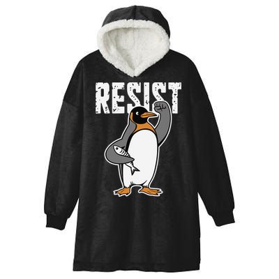 Funny Penguin Resist Penguins Protest Against Tariffs Hooded Wearable Blanket