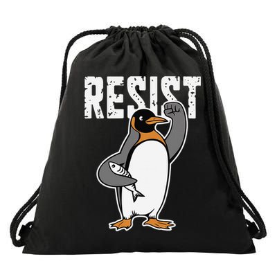 Funny Penguin Resist Penguins Protest Against Tariffs Drawstring Bag